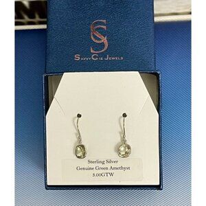 Savvy Cie Jewels Sterling Silver Green Amethyst Cut Bezel Stone Drop Earrings